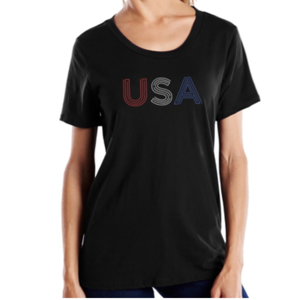 NEW Authentically American Women’s USA Black Patriotic American Flag Tee Shirt